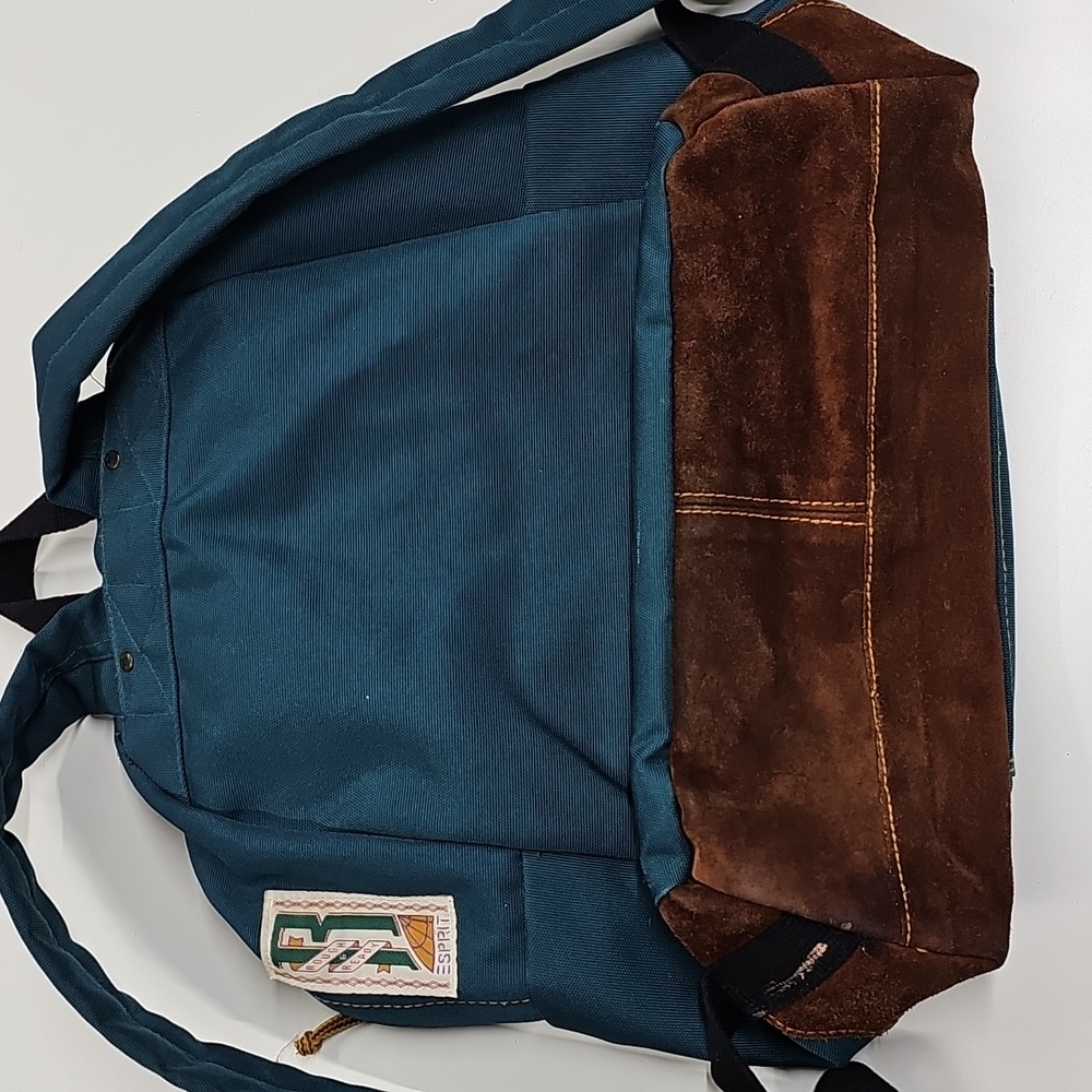 Esprit Teal Rough & Ready Vintage Backpack, Brown Suede Bottom - Picture 7 of 13